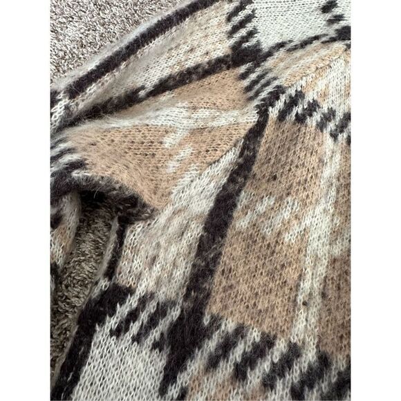 J.O.A. Natural Cozy Plaid Pullover Sweater Fuzzy Mohair Wool Checked Boxy Medium - Picture 12 of 13